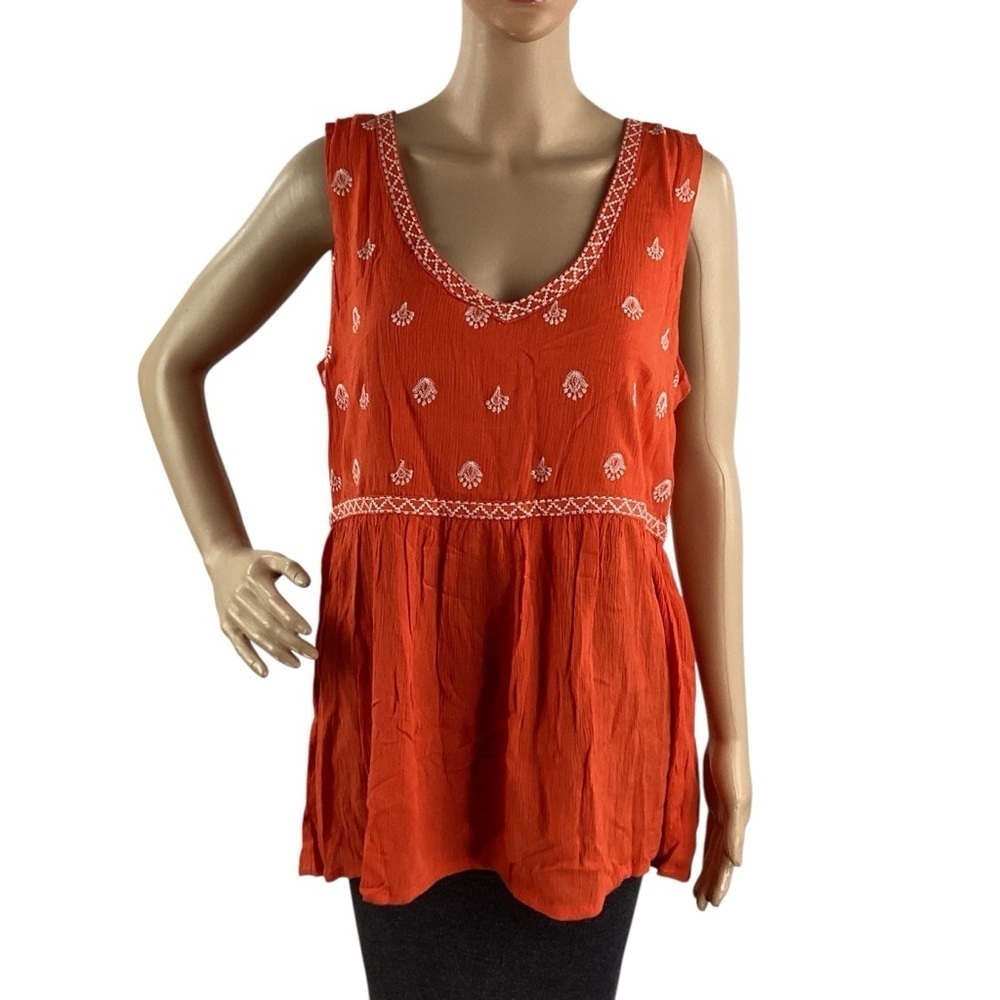 Sanctuary Embroidered Tank Top Orange Sleeveless Boho Summer M